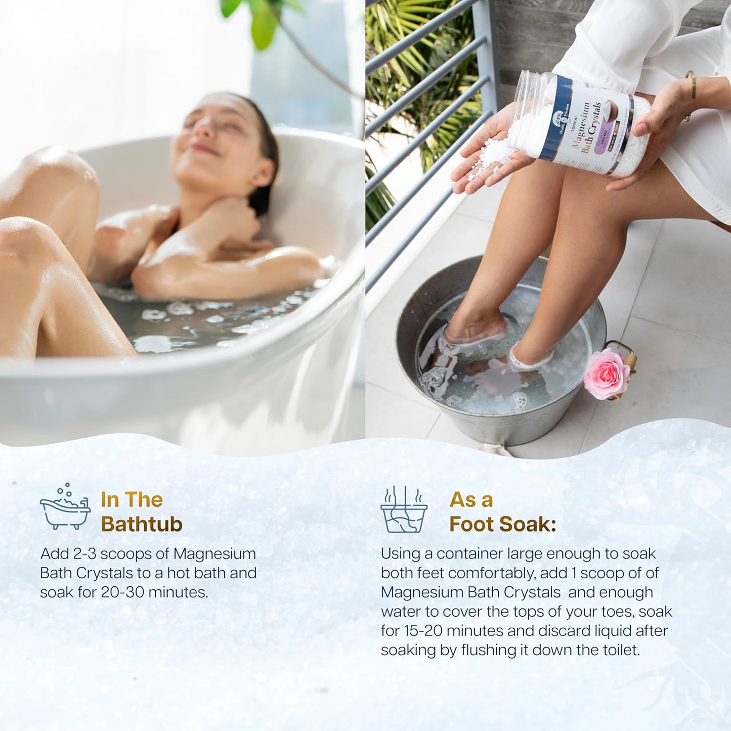 Health and Wisdom Magnesium Bath Crystals - Bath Salts with High Concentration & Enhanced Absorption for Muscle & Joint Relief - Dead Sea Sourced - Unscented - .75 lbs - Up to 6 Uses