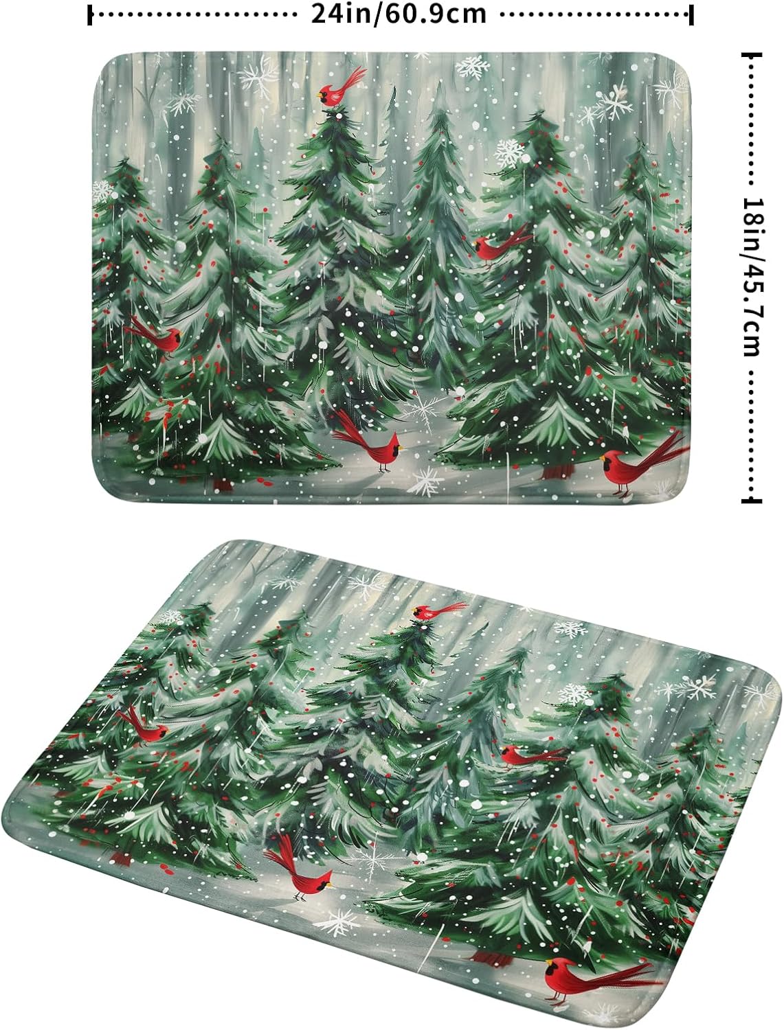 Winter Pine Tree Dish Drying Mat Red Bird Berry Dishes Drainer Mats Absorbent Microfiber Kitchen Counter Protector Drying Mats 18x24 Inch