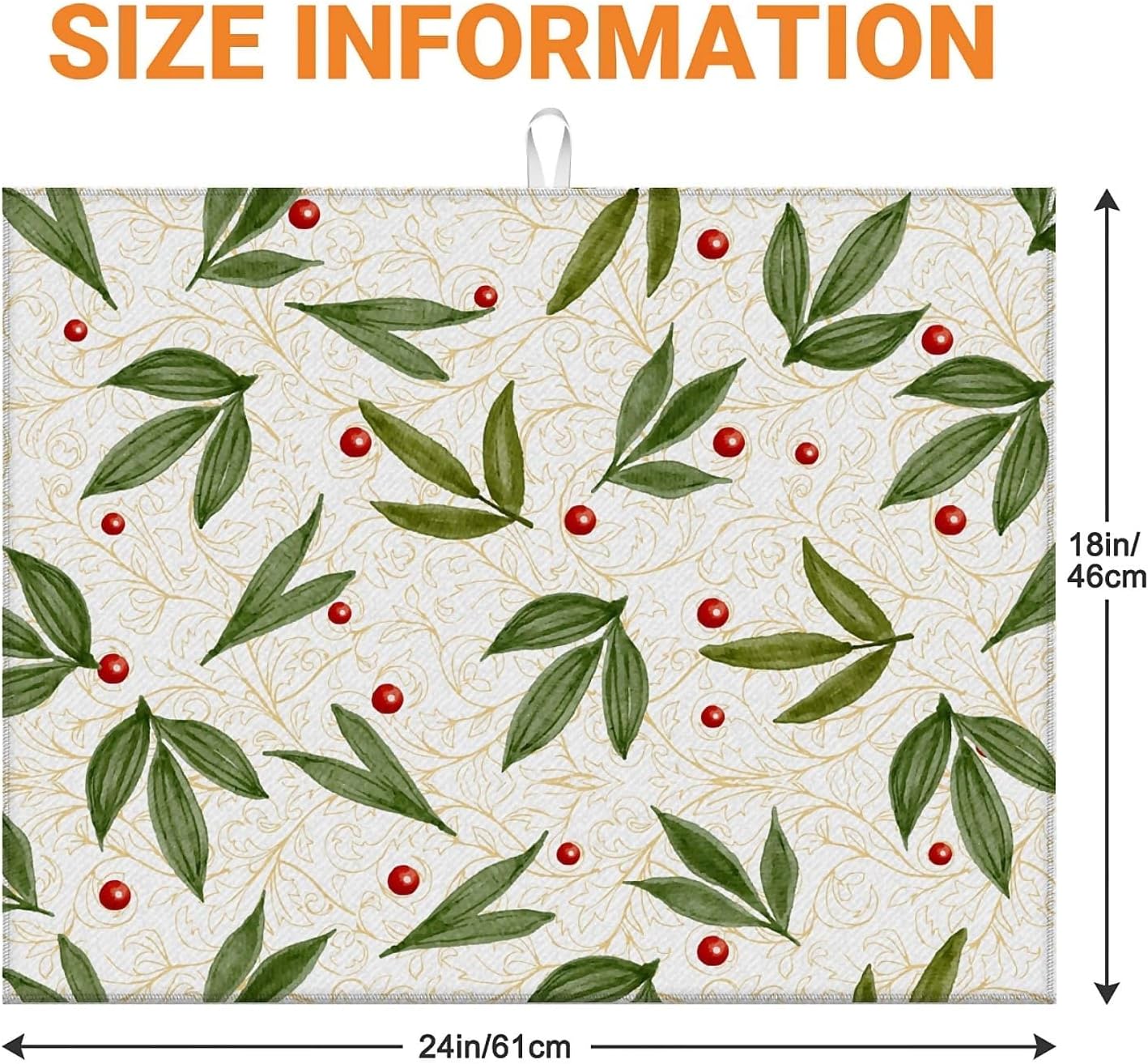 Dish Drying Mat For Kitchen Counter, Green Leaves Beige Microfiber Absorbent Dish Drainer Rack Pad Reusable Large 18x24in Drying Mat