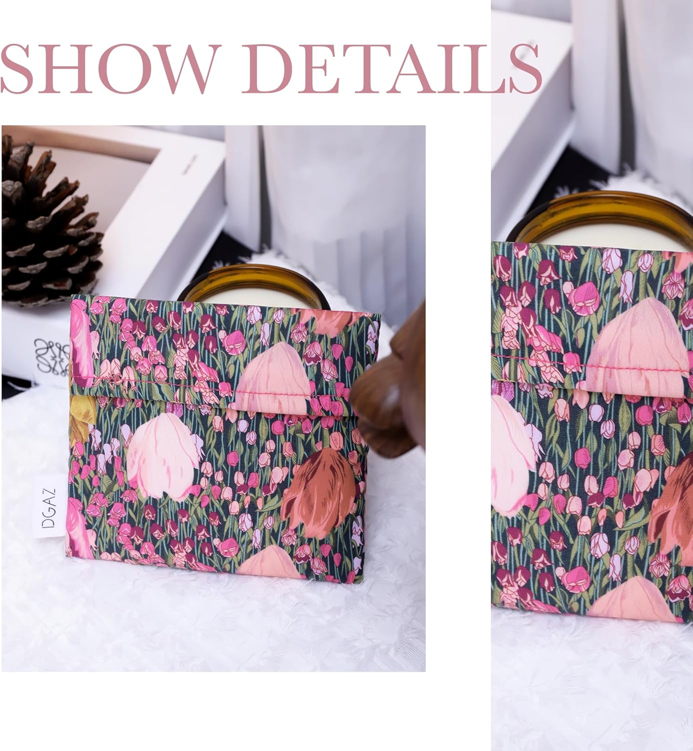 DGAZ Sanitary Napkin Storage Bag, Period Bag for Teen Aged Girls, Portable Period Bag for Panty Liners/Menstrual Cup/Small Tampons，Mini Makeup Bag for Purse(Blooming Tulips)