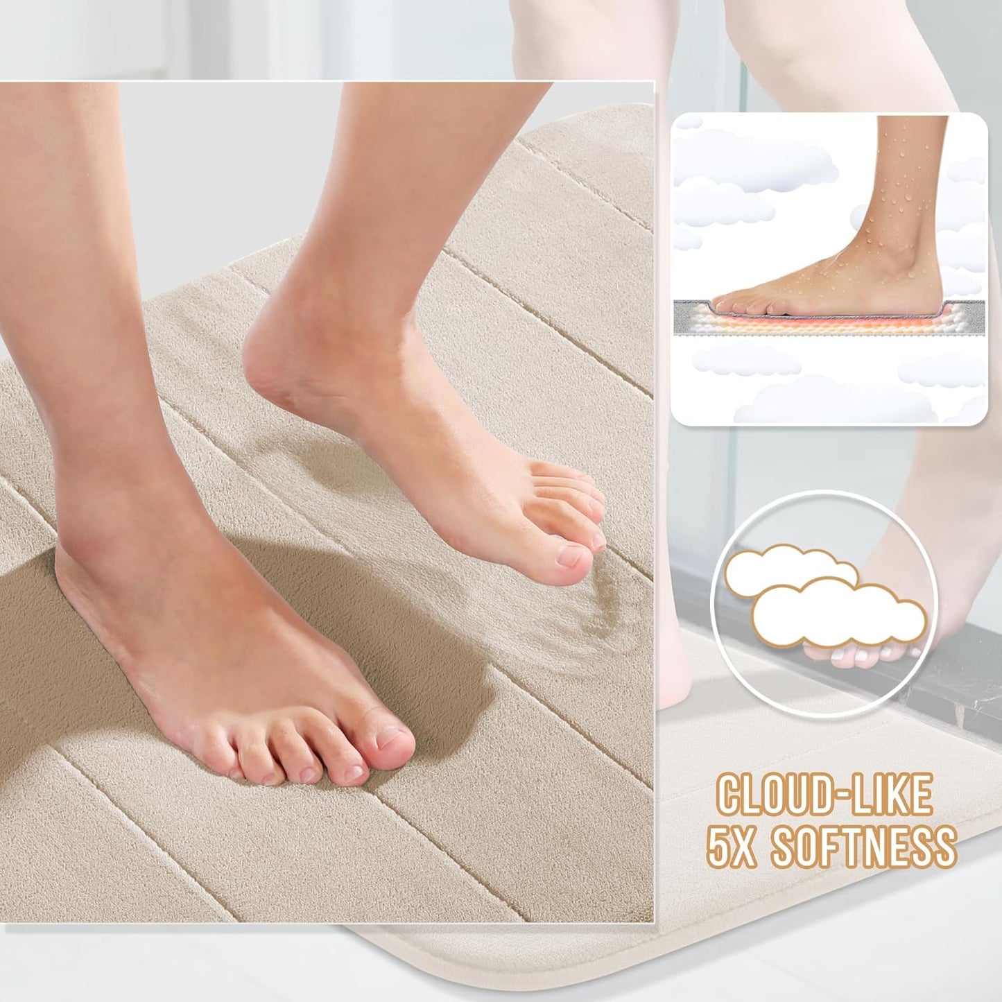 Yimobra Bathroom Runner 60"x24", Non Slip Memory Foam Bath Mat, Super Soft Water Absorbent Hallway Carpet, Machine Washable Rug for Vanity Tub Shower, Beige
