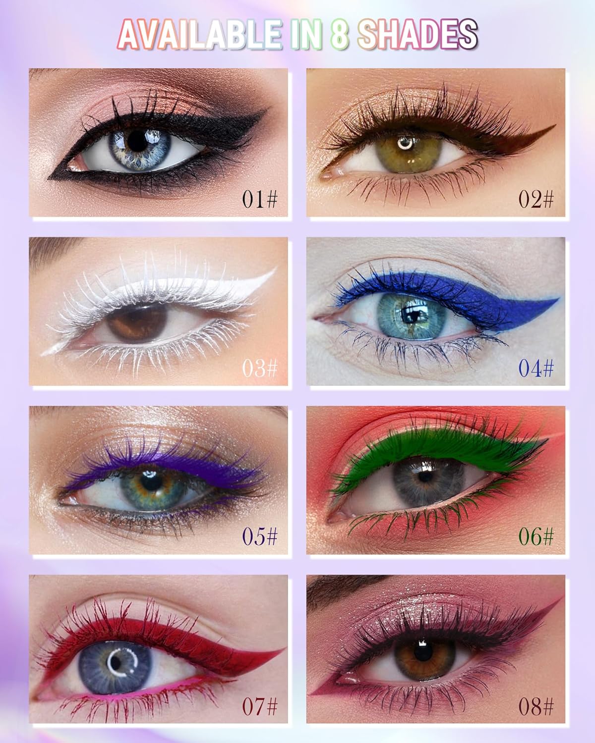 Burgundy Mascara Liquid Eyeliner Set,Update Longlasting Waterproof Color Eye Liner Pen, 5D Silk Fiber Colored Mascara Volume and Length,Halloween Party Stage Use Eye Makeup Gift Kit for Women Girl-08