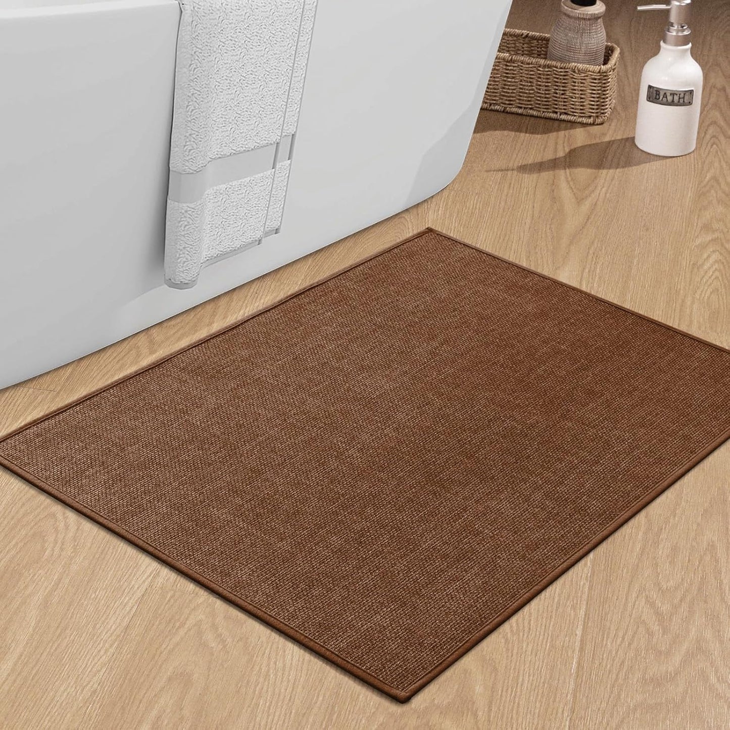 chakme Bathroom Rugs Mat 36x24, Ultra Thin Non Slip Bath Mat Large Quick Dry Absorbent Bath Mat for Bathroom Floor, (Rust, 36"x24")