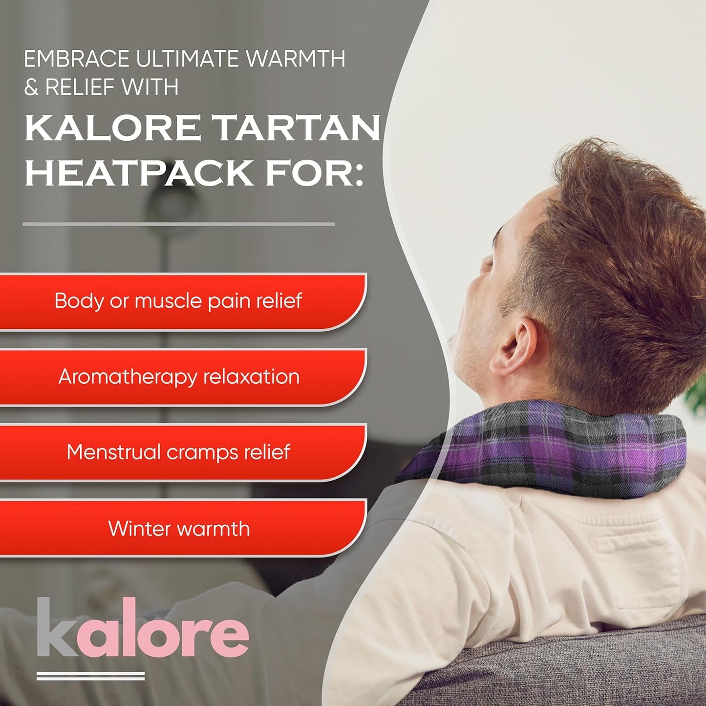 Microwavable Heating Pads for Winter Warmth, Back, Stomach & Head Comfort – Kalore Cotton Tartan Neck Wrap – Even Heat Distribution Hot Compress Bag – Wheat Heat Pad XL – Lavender Scent – Purple