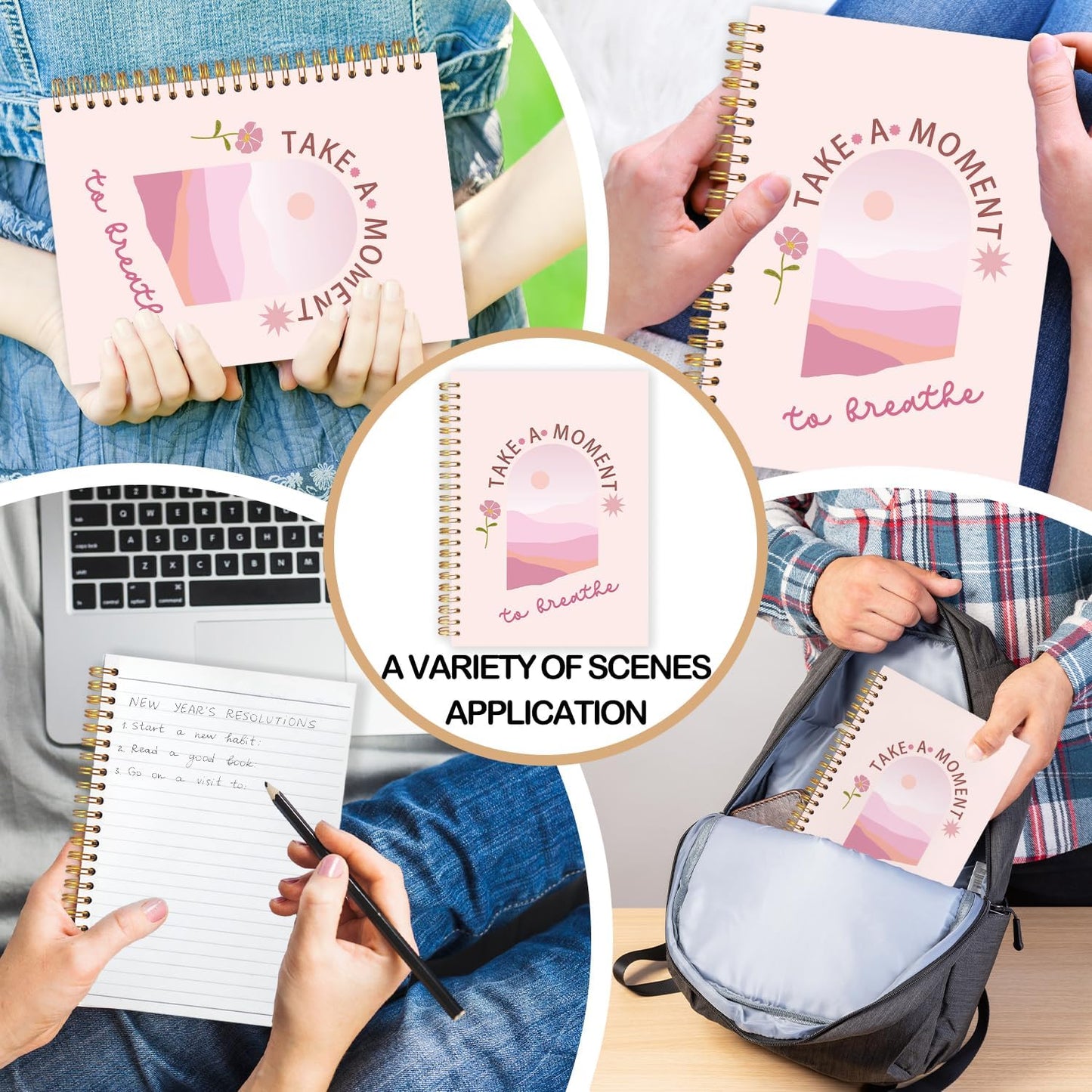 FDHSPAAM Pink Mental Health Spiral Journal Notebook 5.5x8.3in,Take A Moment to Breathe Inspirational Notebooks for Note Taking, Therapy Office Must Haves, Hardcover Notebook Journal