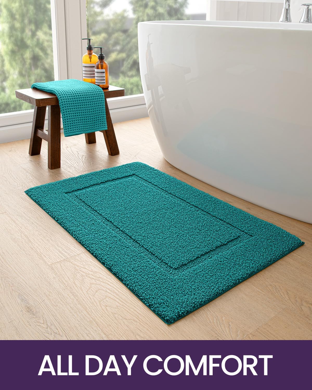 DEXI Bathroom Rugs 32x20, Washable Non Slip Bath Mat for Shower Floor, Absorbent Quick Dry Bathmat with Rubber Backing, Ultra Soft Plush Carpet for Tub, Teal