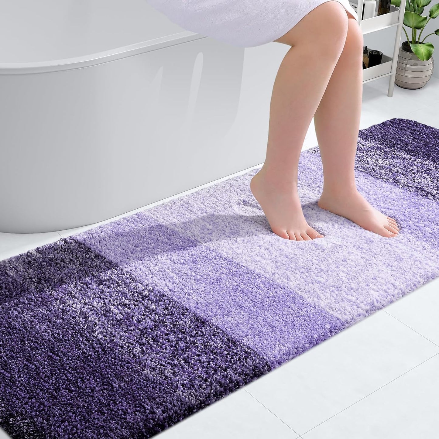 OLANLY Bathroom Runner Rugs 70x24, Extra Soft Absorbent Microfiber Bath Rugs, Rubber Backing, Quick Dry, Machine Washable Bath Mats for Bathroom Floor, Tub and Shower, Home Decor Accessories, Violet