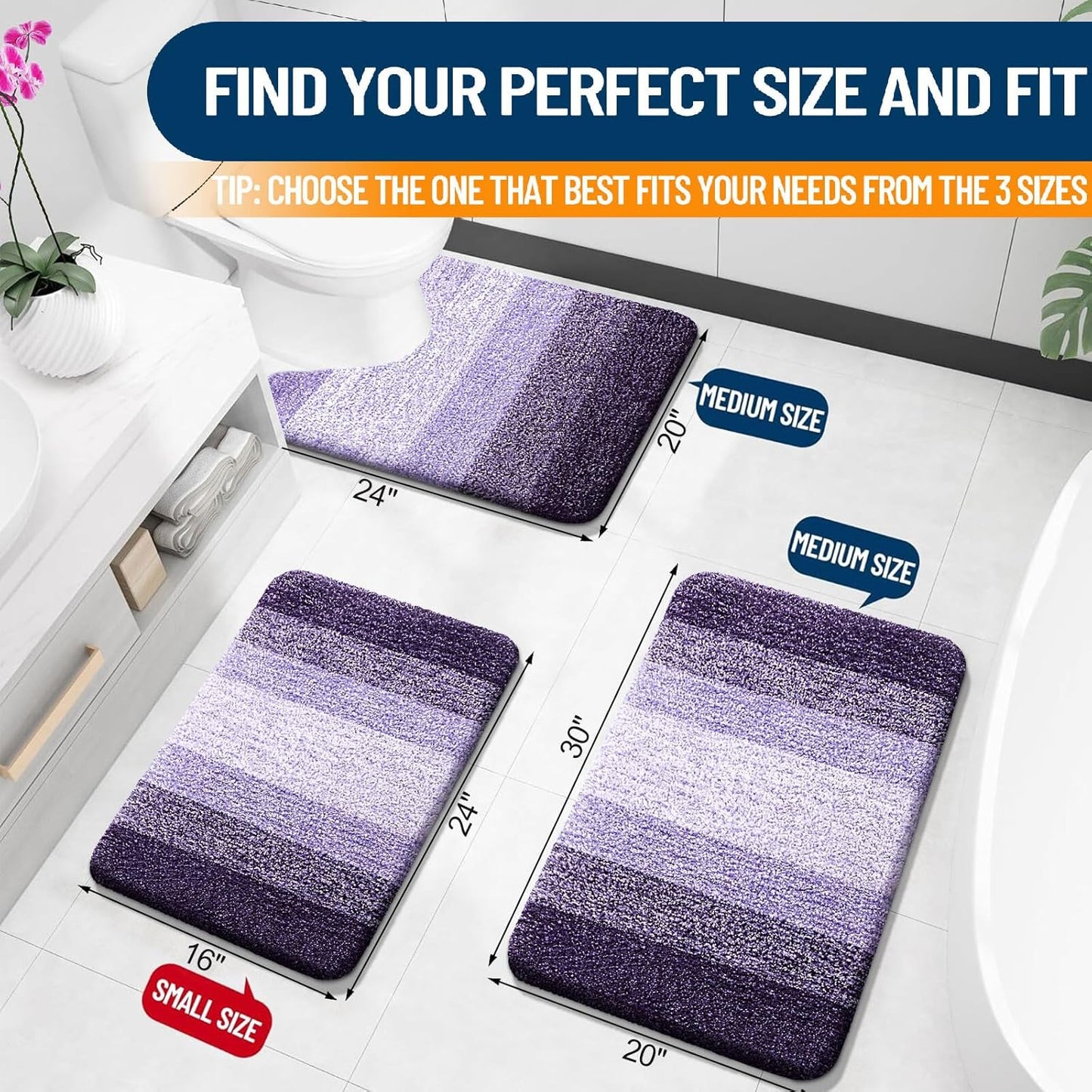 OLANLY Bathroom Rugs Mat 24x16, Extra Soft Absorbent Microfiber Bath Rugs, Rubber Backing, Quick Dry, Machine Washable Bath Mats for Bathroom Floor, Tub and Shower, Home Decor Accessories, Violet