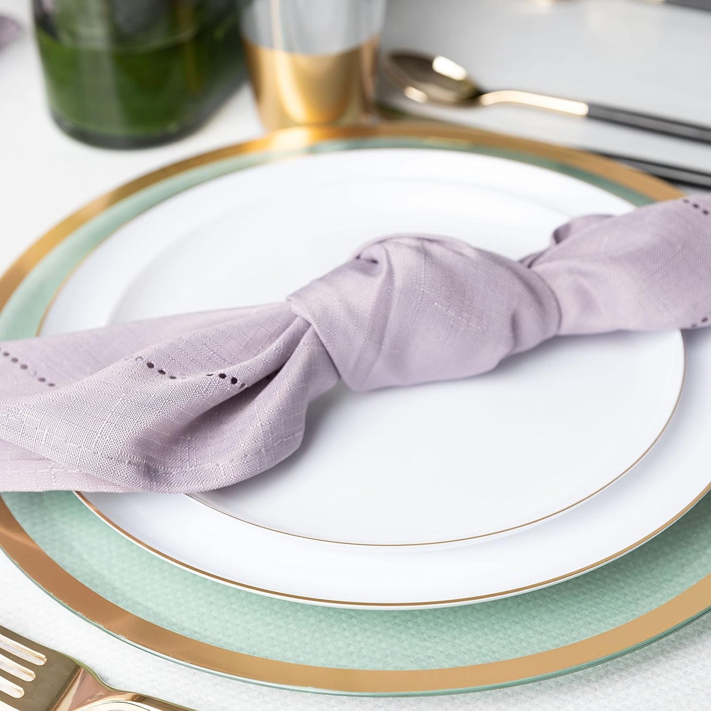 PLASTICPRO [30 Pack 6.3''] White Plastic Party Plates With Gold Rim Edge Collection Premium heavyweight Elegant Disposable Tableware Dishes