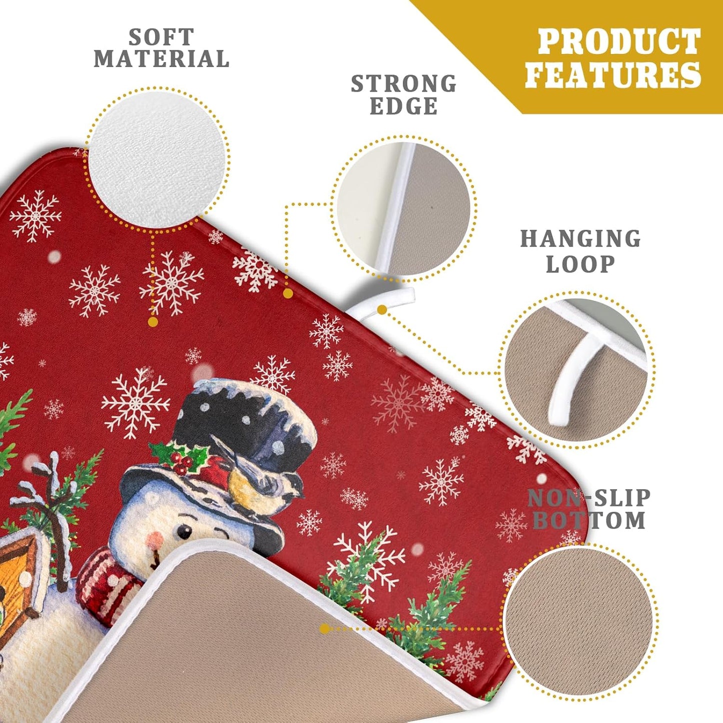 Winter Snowman Dish Drying Mat Red Bird Microfiber Dish Pad 16x18 Inch Absorbent Fast Dry Dishes Draining Mats Holiday Kitchen Accessories