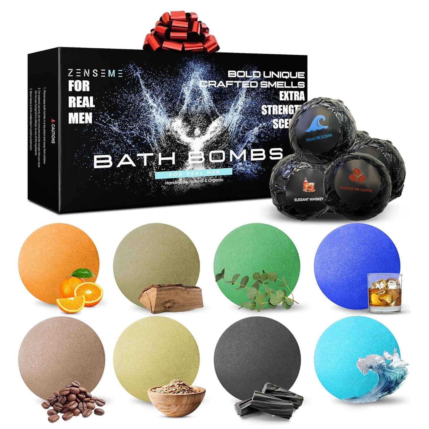 Bath Bombs for Men - Gift Set of 18 Strong Scented Handmade Natural Bath Bombs of 2.5 oz w/Essential Oils, Unique Manly Strong Scents, for Boyfriend, Husband, Father - 18 Pack