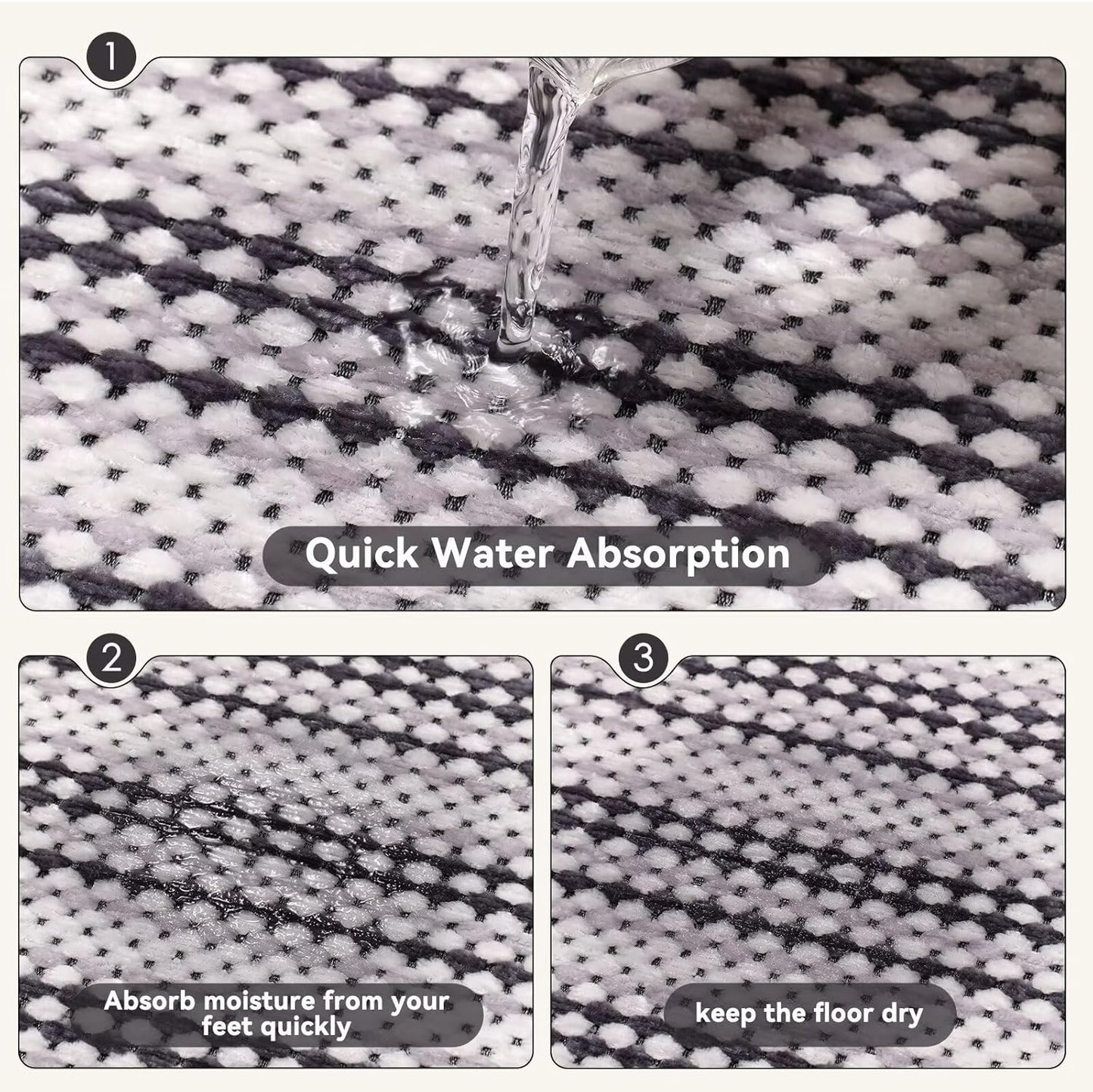 Grey Washable Bath Mat,Ultra Thin Soft Bath Rugs,Rubber Bath Mats for Bathroom,Quick Dry,Non-Slip,Fit Under Door,Super Absorbent Chenille Bathroom Rugs Shower,Sink Floor 20x31