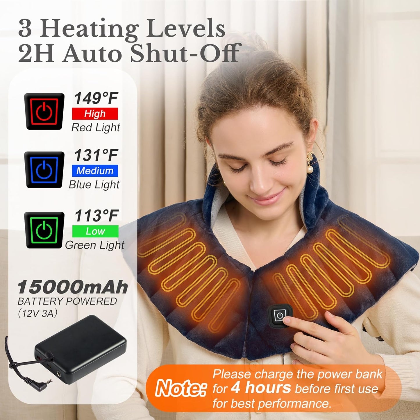 Portable Cordless Heating Pad for Neck, Shoulders & Back – Rechargeable Weighted Heating Pad & 3 Heat Settings Neck Warmer for Pain Relief, Gifts for Women, Men, Mom, Christmas Gifts