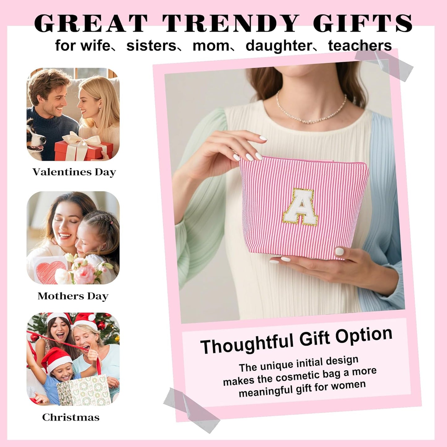 Christmas Gifts 2025 for Girls - Stocking Stuffers for Teen Girls Makeup Bag Set, 6 7 8 9 10 11 12 Year Girl Birthday Gift, Initial Travel Makeup Bags, Christmas Birthday Gifts for Girl