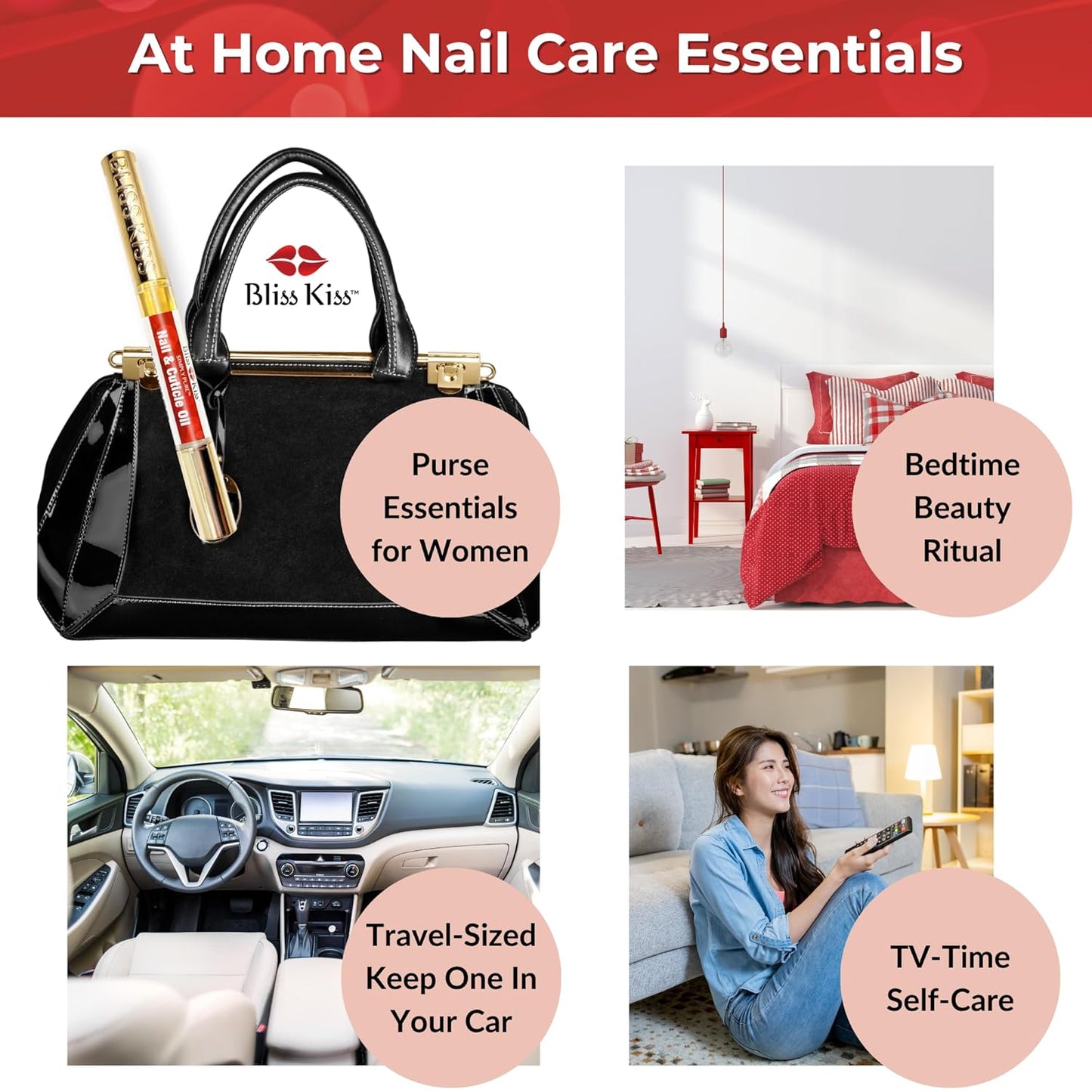 Bliss Kiss | Fragrance Free 4 Nail Oil Cuticle Pens w/Vitamin E & Jojoba⏤Nail Strengthener Nail Growth and Strengthening Serum for Brittle, Peeling, Breaking, Thin nails