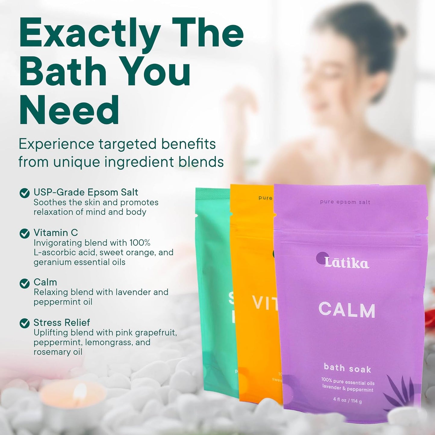 Bath Soaks Set of 3 – Epson Salts for Soaking, Muscle Recovery & Skin Nourishment with Essential Oils | Relax, Rejuvenate & Destress | Lavender Mint, Vitamin C & Grapefruit