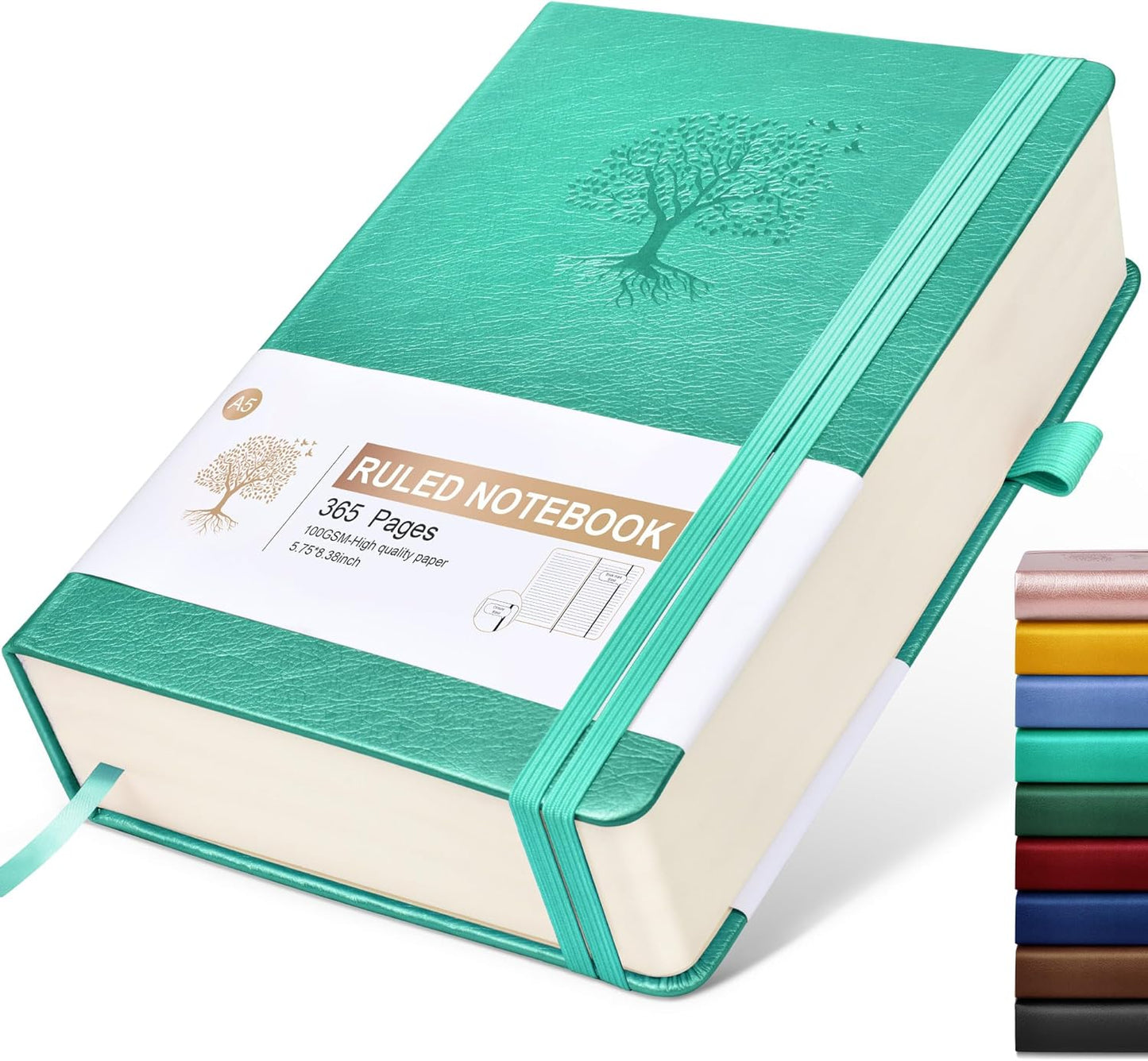 Lined Journal Notebook -365 Pages A5 Thick Journals for Writing Hardcover Leather Journal for Women Men, Daily Journal Notebook for Work, Note Taking, 100Gsm Lined Paper Teal 5.75" x 8.38"