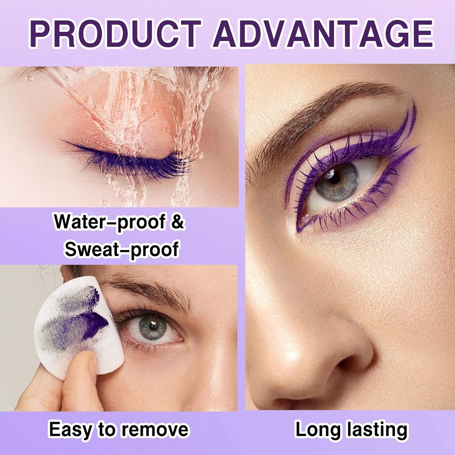 Purple Mascara and Eyeliner Set, 5D Colored Volume and Length Waterproof, Purple Mascara for Eyelashes, Natural Lengthening Curling, Suitable for All Skin Types
