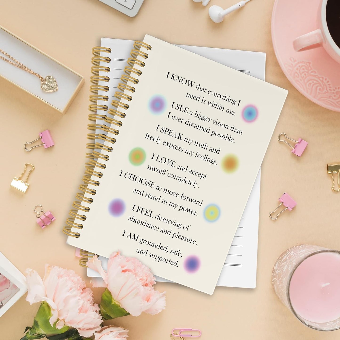 Inspirational Spiral Notebook, Motivational Journaling Notebooks for Note Taking, Preppy Aura Aesthetic Hardcover Journals for Women 160 Pages 5.5x8.3 Inch, Mental Health Gifts for Women