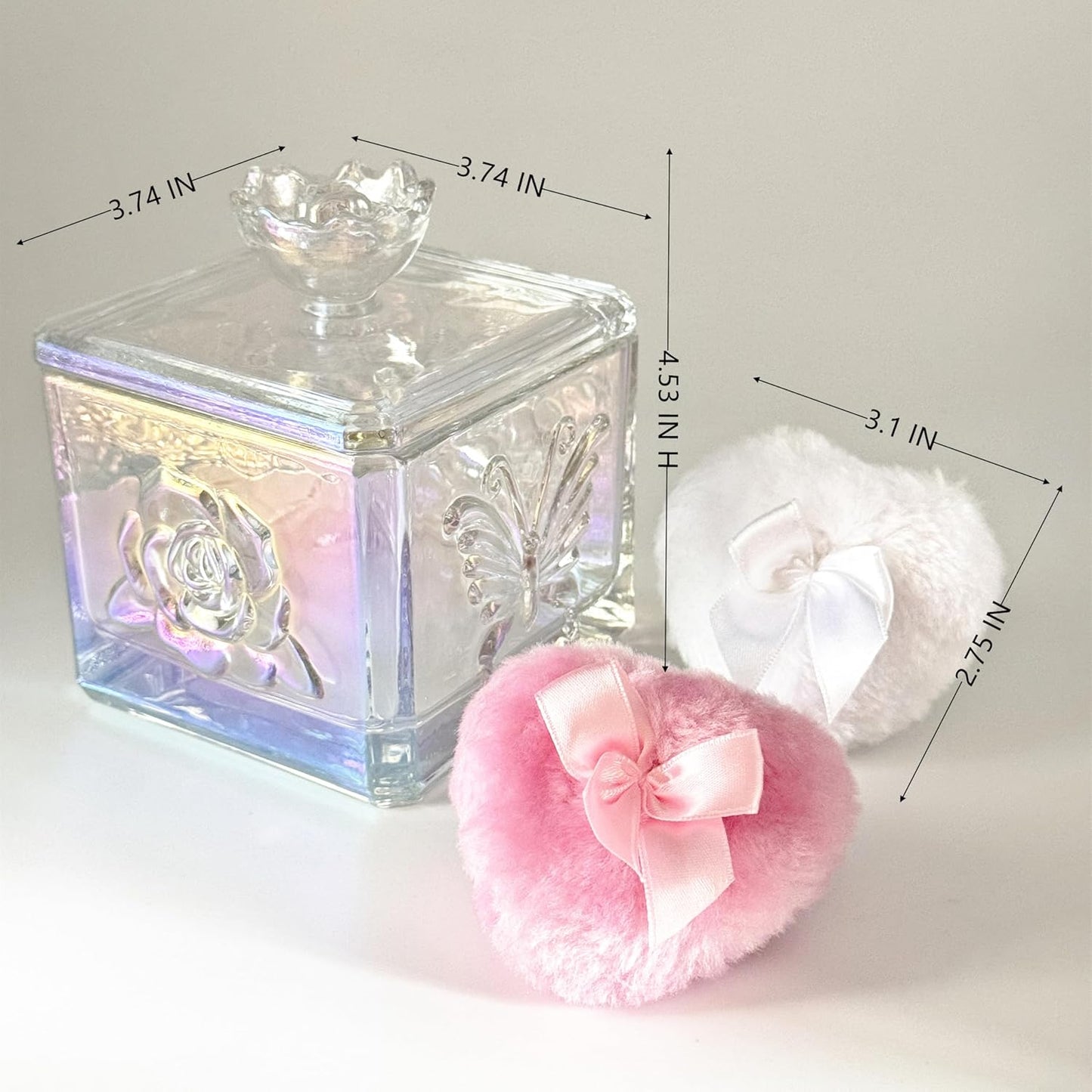 Body Powder Puff and Container - Glass Dusting Powder Container with 2 Soft Puffs – Vintage Powder Puff Case for Women & Girls (3.74x3.74x4.53 H in)- GRB013-Multi