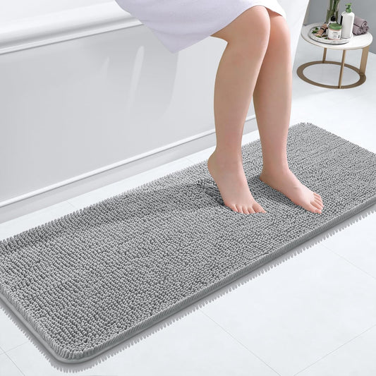 OLANLY Bathroom Rugs 47x17, Extra Soft Absorbent Chenille Bath Rugs, Rubber Backing Quick Dry, Machine Washable Bath Mats for Bathroom Floor, Tub and Shower, Home Decor Accessories, Light Grey