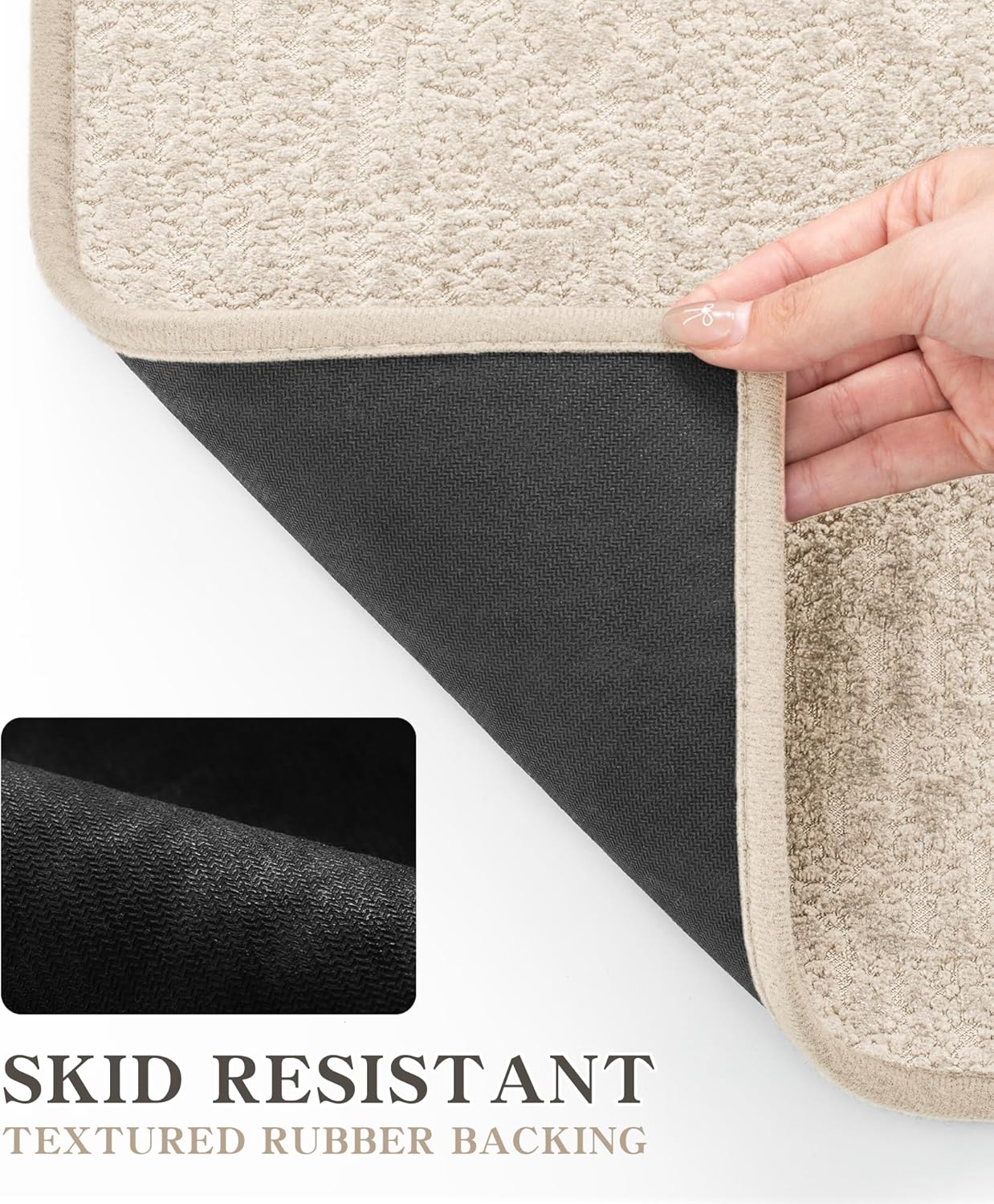 chakme Bathroom Rug Sets 3 Piece, Ultra Thin Bath Mat Quick Dry Bath Mat, Absorbent Bath Mats for Bathroom Non Slip Machine Washable, (Light Beige)