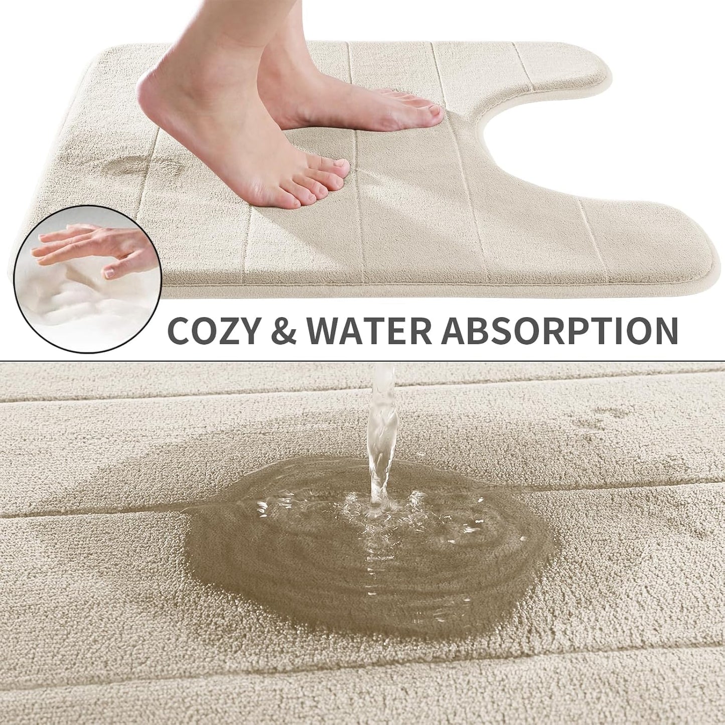 Yimobra Memory Foam Toilet Bath Mat U-Shaped, Commode Contour Rug, Soft and Comfortable, Super Water Absorbent, Non-Slip, Thick, Machine Wash Bathroom Commode Contour Rug, 24 X 20 Inches, Cream