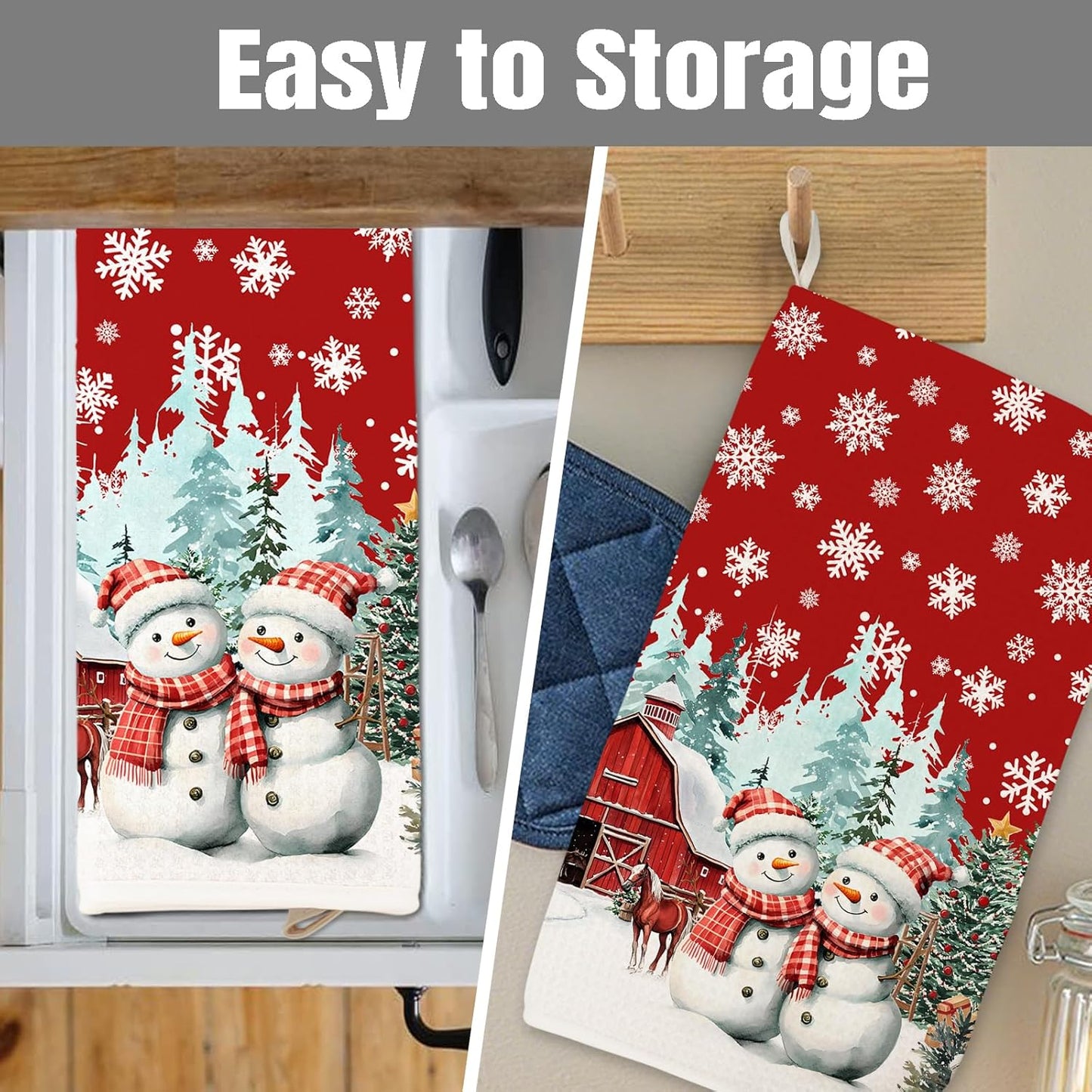 Dish Drying Mat for Kitchen Counter Large 16" x 18" Christmas Farmhouse Rustic Snowman Absorbent Microfiber Dishes Drainer Rack Mats Pad Reusable Washable