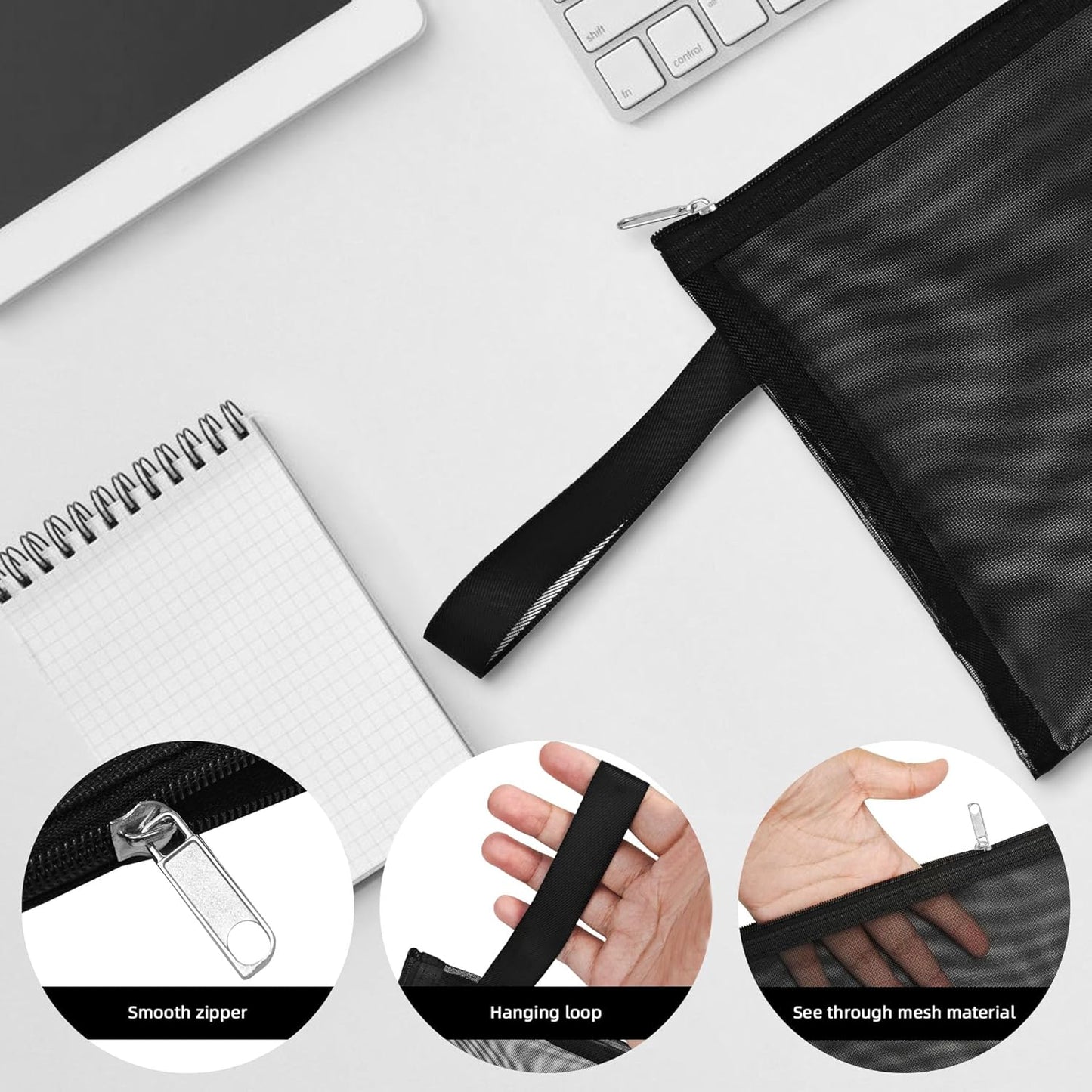 12 Psc Mesh Zipper Pouch Bags,Small Comestic Makeup Bage For Travel, Purse Organizer Pouches (Black, A5*12)