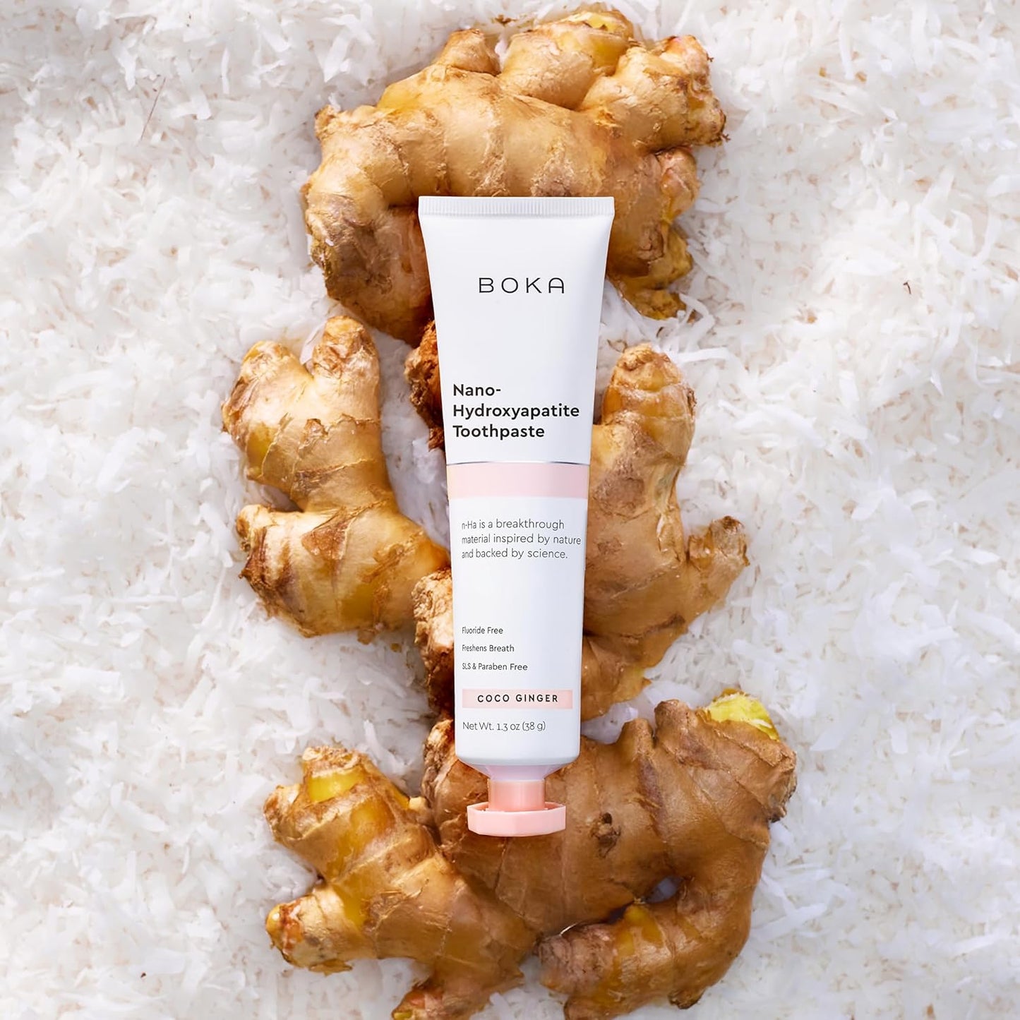 Boka Fluoride Free Toothpaste, Nano Hydroxyapatite Toothpaste, Appropriate for Sensitive Teeth - for Adult, Kids Oral Care - Coco Ginger Flavor, 1.3 Fl Oz 2Pk US Manufactured