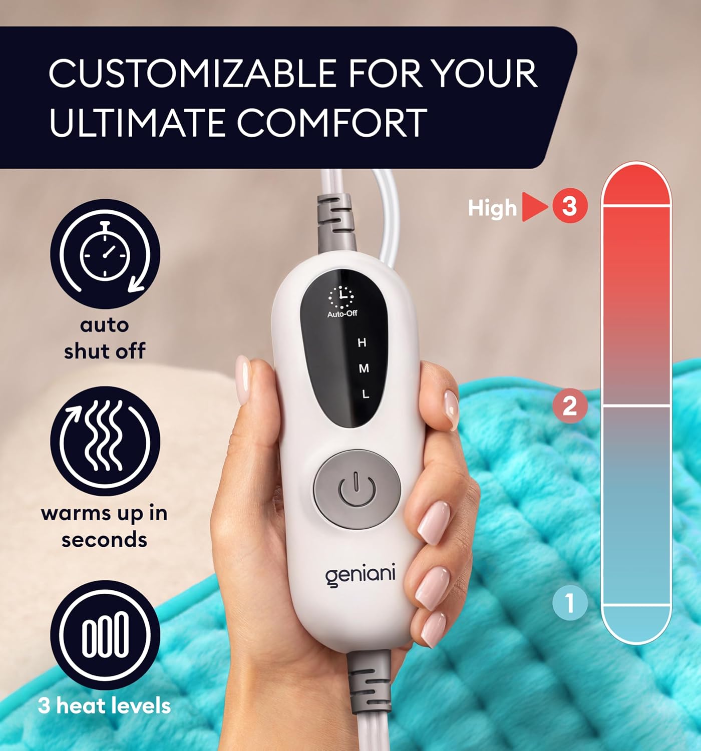 GENIANI Electric Throw - Double Sided XL Heating Pad Electric for Lower Back Pain & Period Cramps Relief, Heat Pad with 3 Heat Settings for Neck & Shoulders, Heat Patches (12"x24" Viridian Green)