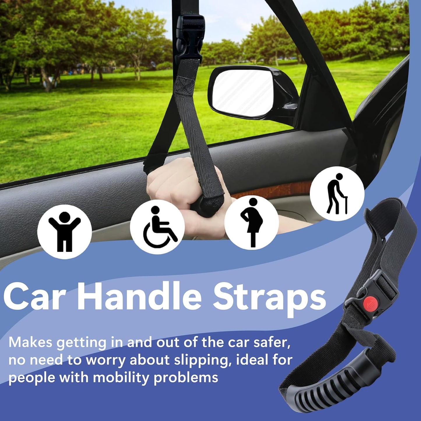 2 PCS Car Adjustable Grab Handles, Car Handle Assist, Safety Handle Portable Vehicle Support Grab Bar for Trucks, SUVs, Jeeps, Vans, Cars and ATVs (Black)