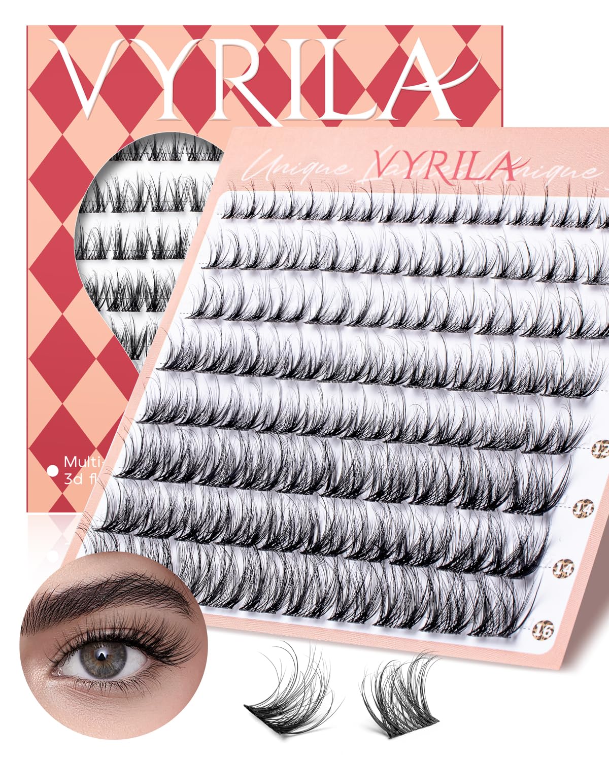 Lash Clusters 0.05mm PBT Fiber Eyelash Clusters, 0.1mm Superfine Invisiband D Curl Diy Lash Extension, 80pcs 8-16mm Individual Lashes Clusters Like Eyelash Extensions (Twilight-D-8-16Mix)
