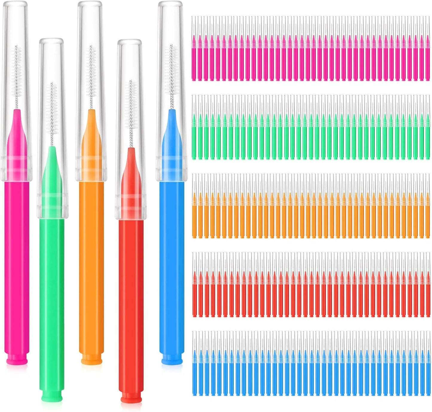 200 Pcs Interdental Brushes Braces Brush for Cleaner Disposable Dental Floss Picks Braces Flossers Dental Brush Soft Dental Tooth Flossing Head for Teeth Cleaning Tool, 5 Colors, 5 Sizes