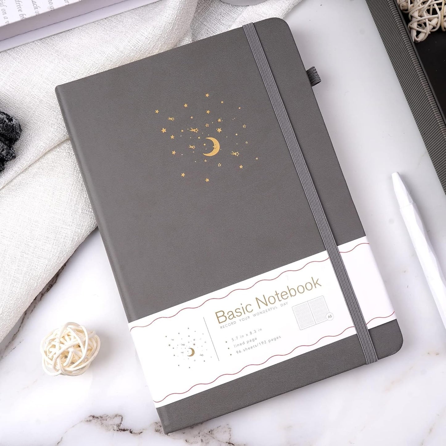 CAGIE Lined Journal Notebook for Work, Hardcover Notebook Journal with Pen Loop, A5 Notebook Journal Cover, Medium 5.7" x 8.3", (Gray Ruled), Gifts