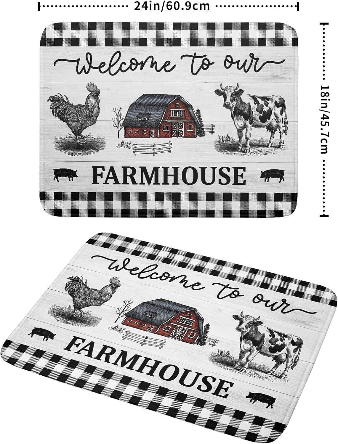 Farmhouse Barn Dish Drying Mat 18x24 Inch Cow Rooster Absorbent Microfiber Dish Drainer Rack Pad Bottles Protector for Kitchen Counter