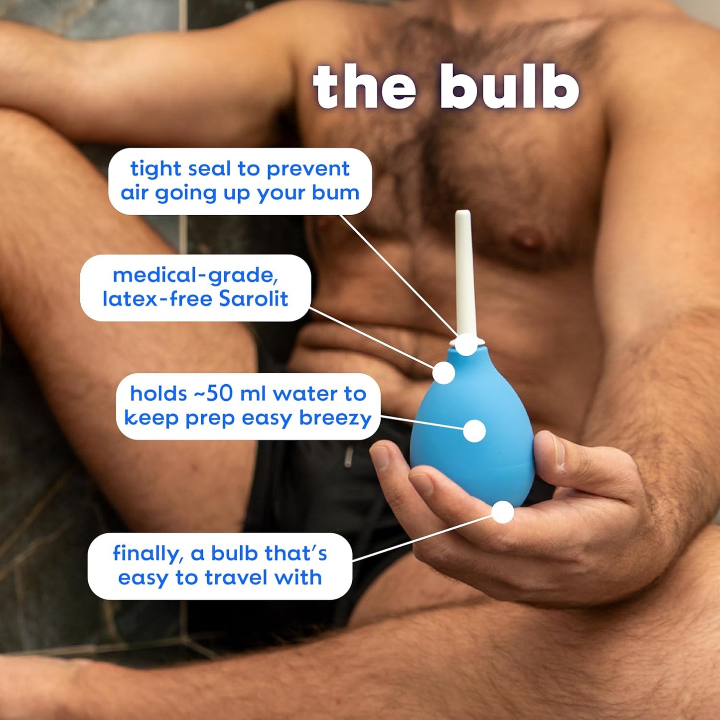 Bottom’s Digest Enema Bulb 3.0-oz Anal Douche with Easy-Clean 6-cm White Tip for Men & Women