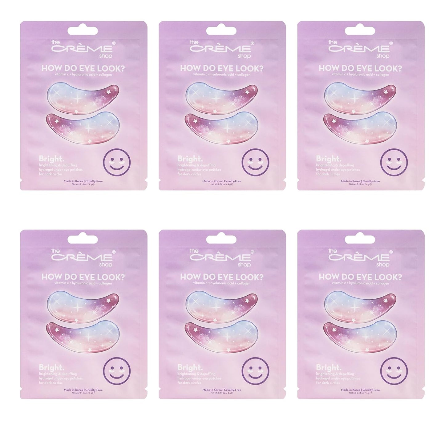 The Crème Shop How Do Eye Look? Vegan Illuminating Under Eye Patches for Brightening Depuffing with Vitamin C Hyaluronic Acid & Vegan Collagen 15 Min Quick Fix for Dark Circles Wrinkles (Set of 6Pack)