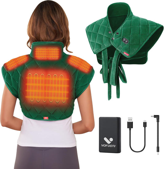 Vofuoti Heating Pad for Neck and Shoulders, Portable Heating Pad with Massager and Battery, Weighted Electric Heated Neck Shoulder Wrap, 16'' x 22'', 2.2lbs