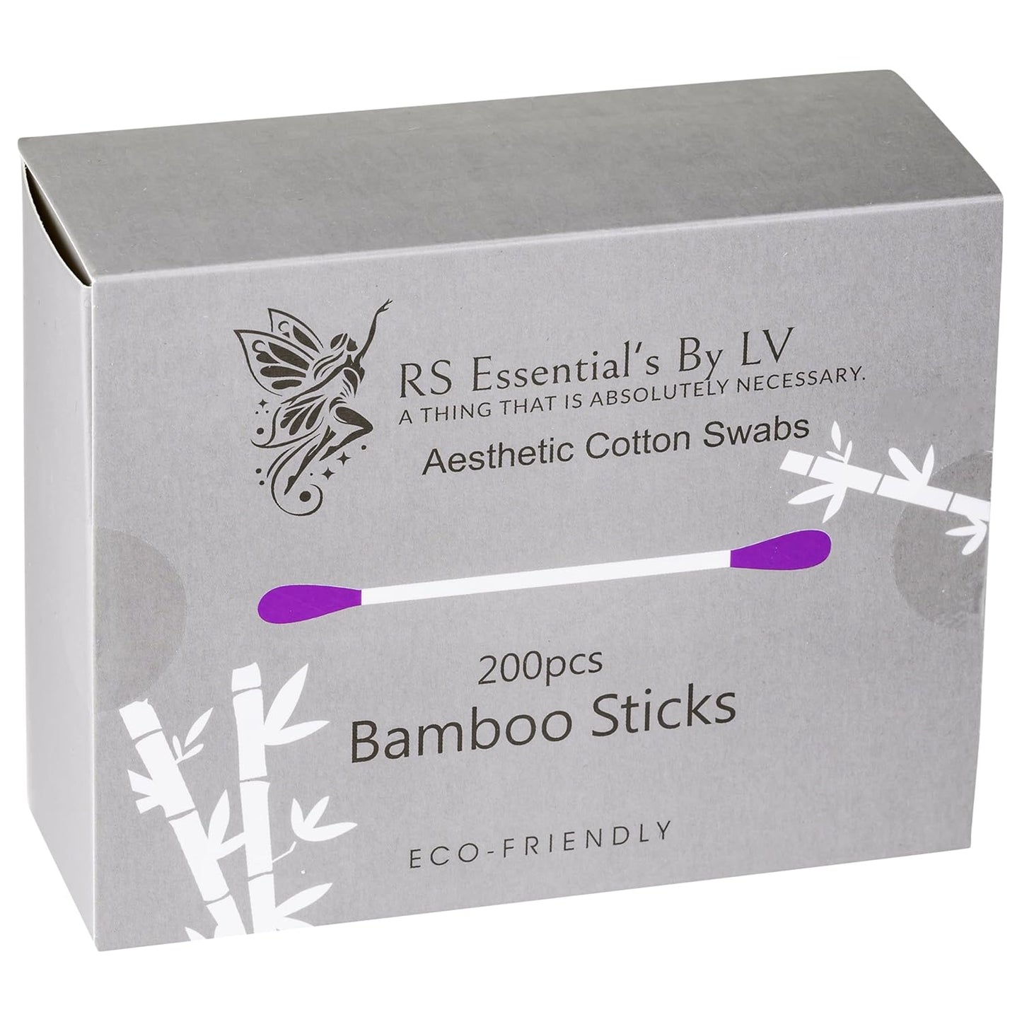 RS ESSENTIAL'S BY LV: Aesthetic Cotton Swabs Sticks Ear Swabs Bamboo swabs 200 Count Cotton Buds In 5 Colorful Colors (Purple)