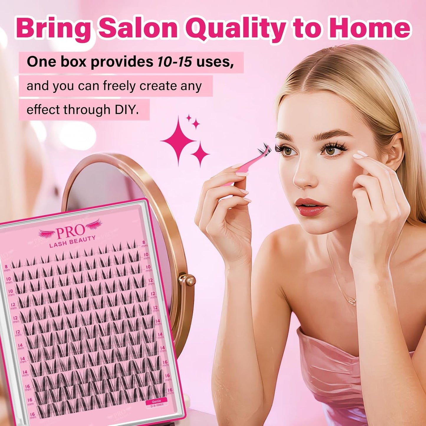 PRO LASHBEAUTY Manga Lash Clusters, Eyelash Clusters 8-16 Mixed Cluster Eyelash Extensions Mixed Lash Extension Volume Reusable Soft & Comfortable (Genie,8-16mix)