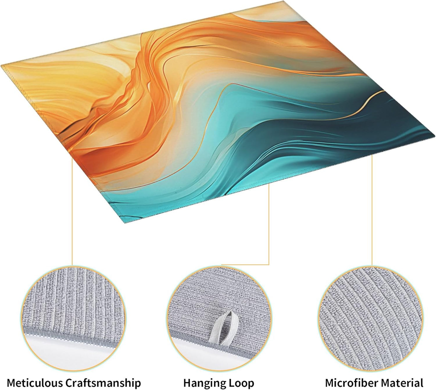 Orange Teal Marble Dish Drying Mat for Kitchen Counter Washable Absorbent Reversible Microfiber Modern Drying Pad Kitchen Accessories 16x18 Inch