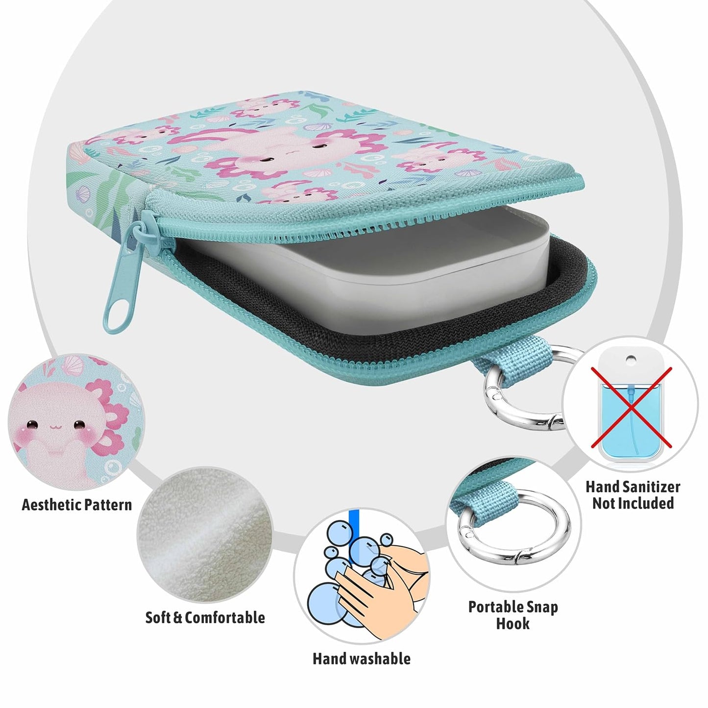 Hand Sanitizer Spray Case, Axolotls Hand Sanitizer Holder Zippered Pouch, Cute Fashion Accessory with Snap Hook for Glow Mist and Power Mist 1FL OZ