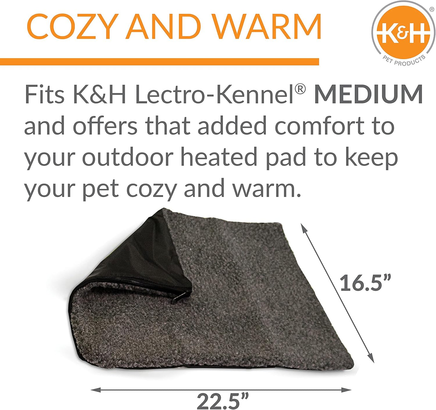 K&H Pet Products Lectro-Kennel Outdoor Heated Pad Deluxe Cover, Fits K&H Lectro-Kennel Medium Pads (Heated Pads Sold Separately), Machine Washable Zippered Soft Fleece Cover - 22.5 X 16.5in Gray