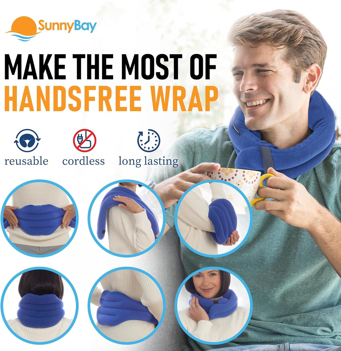 SunnyBay XL Microwave Heating Pad, Microwavable Heated Neck and Shoulder Wrap, Hands-Free Weighted Moist Hot or Cool Pack, Soft Fleece Cover and Flaxseed Filling, 30 Inch Extra-Long Length, SkyBlue