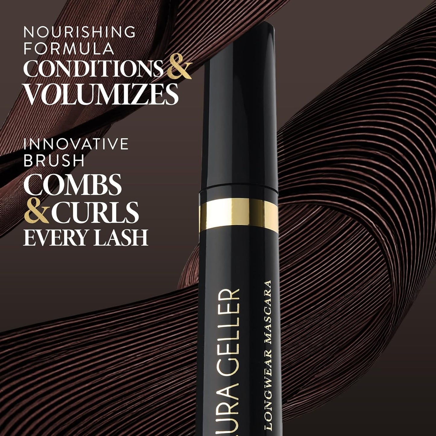 LAURA GELLER NEW YORK Kajal Longwear Mascara, Brown - Lengthening, Defining, Curling, Buildable Formula Eye Makeup - Natural Look for Everyday