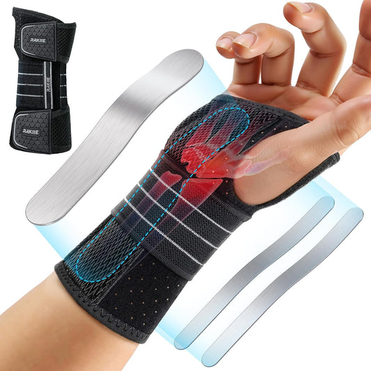 Carpal Tunnel Wrist Brace, Night Wrist Support No Pressure on Thumb, Lightweight Hand Brace for Sleeping Work, Splint Stabilizer Pain Relief for Sprain Arthritis, Gray Right Hand, Size M