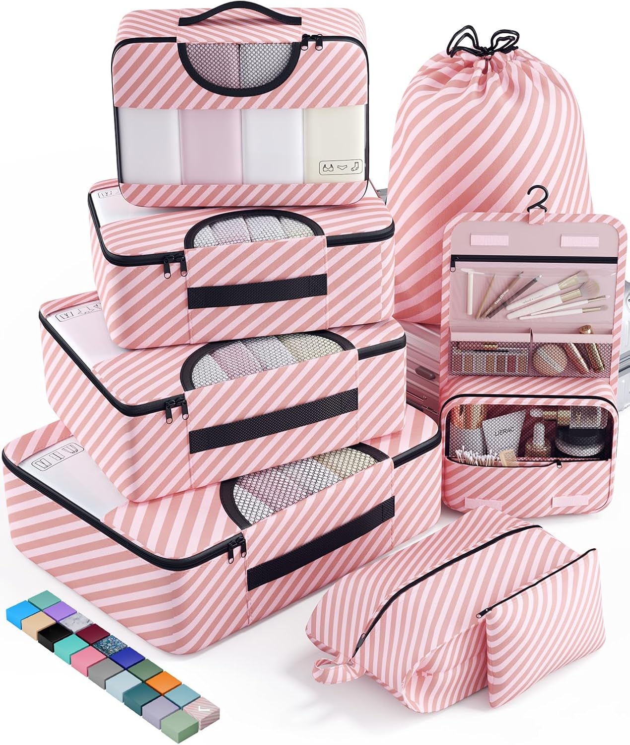 Veken 8 Set Packing Cubes for Travel Essentials, Suitcase Organizer Bags in 4 Sizes, Carry-On Luggage Accessories with Large Laundry & Hanging Toiletry Bag, Must-Have for Airplane, Road Trip & Camping