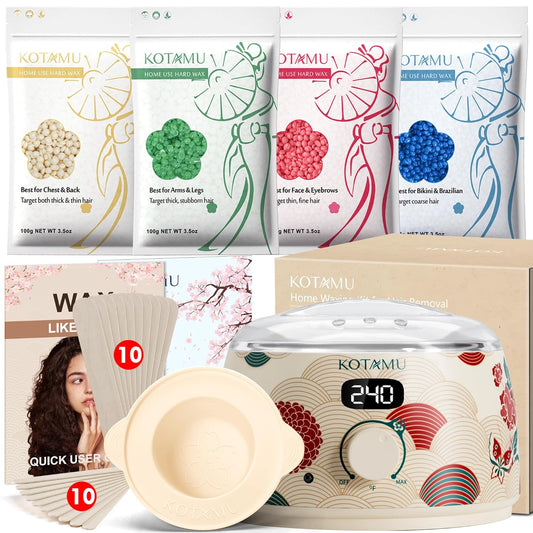 KOTAMU Waxing Kit for Women & Men, Wax Warmer for Hair Removal, Digital Wax Kit with Silicone Pot，Ideal for Face Eyebrow Arm Legs Armpit &Sensitive Skin, Lucum Waxing Machine for Home Salon Use