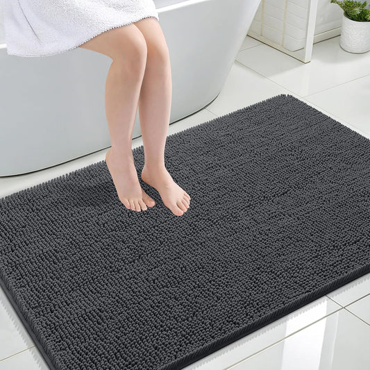OLANLY Bathroom Rugs 47x32, Extra Soft Absorbent Chenille Bath Rugs, Rubber Backing Quick Dry, Machine Washable Bath Mats for Bathroom Floor, Tub and Shower, Home Decor Accessories, Dark Grey